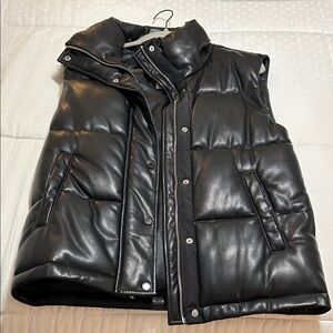 Black Leather Puffer Vest